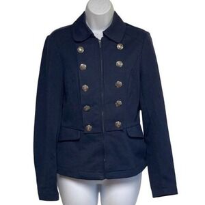 INC International Concepts Womens Navy Blue Military Zip Jacket Crest Buttons S